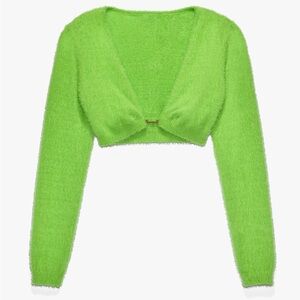 Savage X Fenty Kelly Green Fuzzy Fluff it Up PJ crop top cardigan size Small